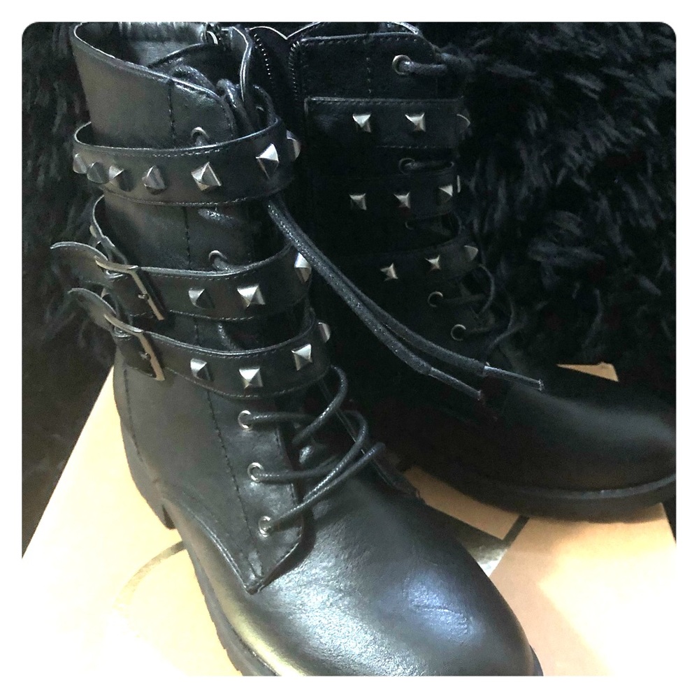 Black studded combat boots